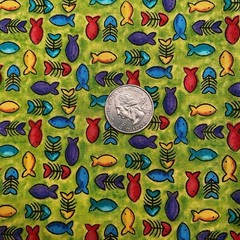 Small Colorful Fish Neon Green Whimsical Goldfish Cotton Quilting Fabric 1 Yard