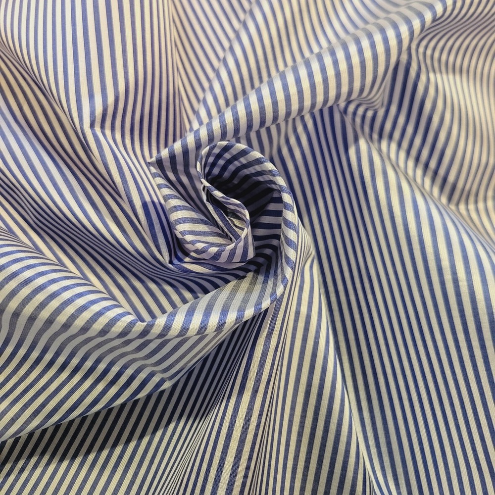 Thin Crisp Acetate Shirting – Palest Gray & French Blue Stripes