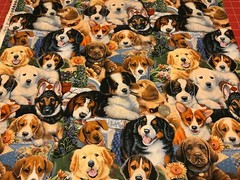 Fabric Dogs Garden Puppies DTEXTILES Cotton 1/4 Yard 1676