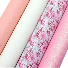 4 piece set Pink flower glitter FAUX LEATHER SHEET 8 x 13″ 1241395