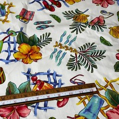RICHLOOM Fabric Cotton Canvas 36″x36″ White Beach Color Flip Flops Flowers