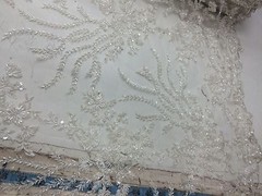 Ivory Hand Beaded Mesh Embroider Flowers.36x50inches. Wedding-Bridal Fabric Lace