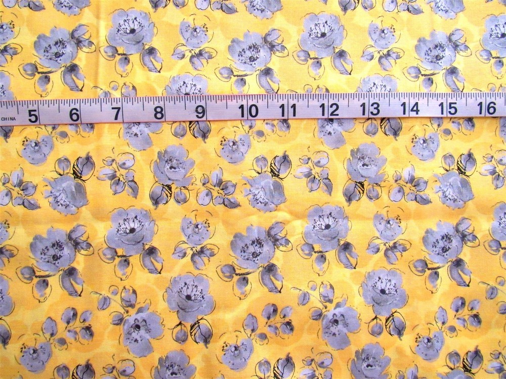 1 yd 100% Cotton “Soleil” by Whistler Studio for Windham Fabrics, Grey Flowers