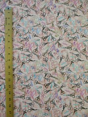 SCISSORS SEWING MEASURING TAPES SCISSOR VARIETY COLORS PINK COTTON FABRIC BTHY