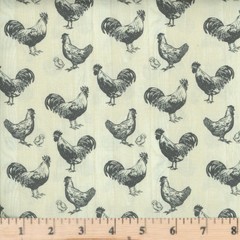 Farm Farmhouse Rooster Cream 100% Cotton Fabric By half yard continuous cuts