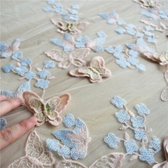 3D Embroidery Butterfly Floral Lace Mesh Fabric for Wedding Dress Craft By Yard