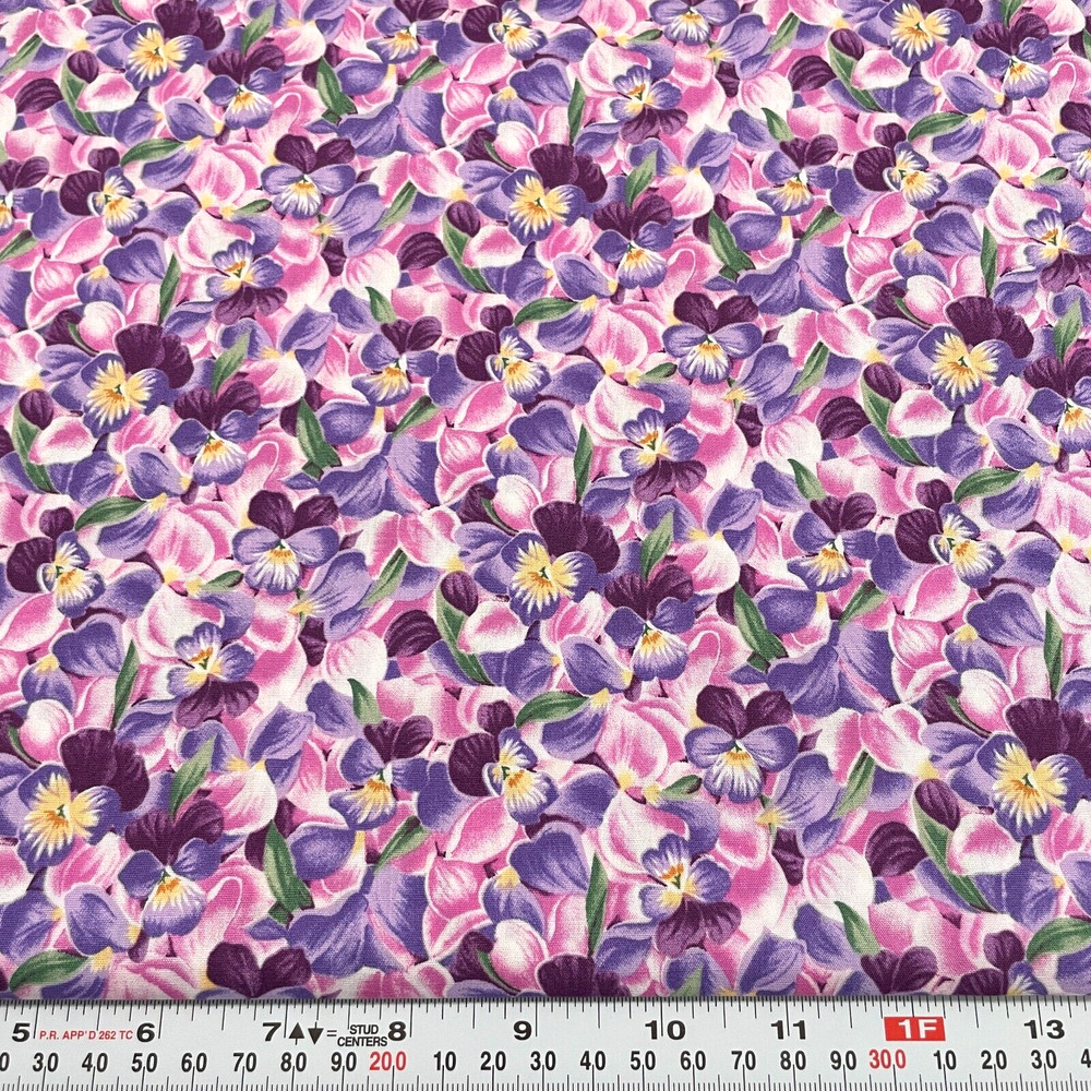 VIntage 1997 Kona Bay Pansy Florals Cotton Fabric by the Half Yard 18″ x 43″