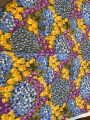 Blue hydrangeas purple and yellow roses floral fabric 17.5” by 42” vintage