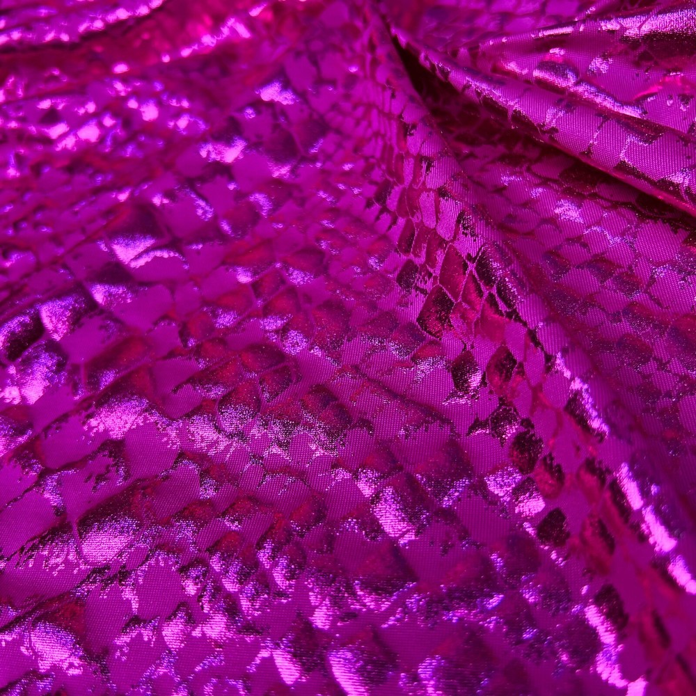 Metallic Animal Print Magenta Snake Nylon Spandex Fabric 4 Way Stretch