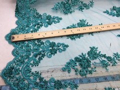 Elegant Jade Green Hand Beaded Mesh Lace.Wedding/Bridal Fabric.36x50inches.