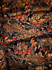 Bird & Berry Animals Theme Print Fabric – Black/Brown/Red/Beige