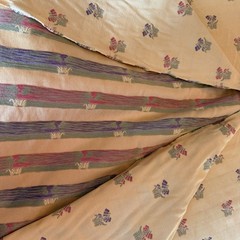 Vtg Floral Sprigs Jacquard Golden Yellow Decorator Textured Heavy Fabric 72×55