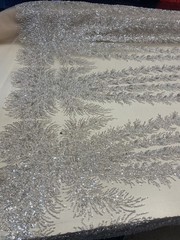 Ivory Celestial Fern Beaded Lace Fabric – Crystal Embroidered Tulle Prom Fabric