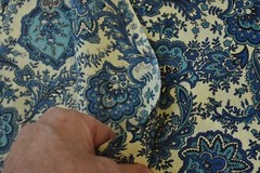 32″ Long x 35″ Wide, Vintage 1940’s-60’s, Blue Floral on Cream Cotton, P2617A