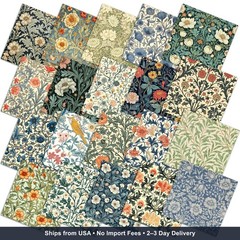 HunnmingRe 20 Pcs 10”x10” William Morris Flower Quilting Fabric Square Vintage