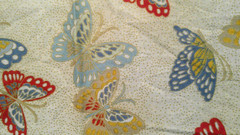 Fabric Red Rooster “Butterflies” Steel Blue Burnt Orange on Spackled Tan $1.50