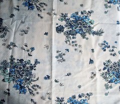 Fabric Blue Floral on White Polyester Clothing Blouse 1 Piece 1.8 Yards X WOF