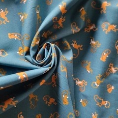 Little Adorable Lemur Monkeys on Teal – So Cute! From Japan, Cotton Shirting