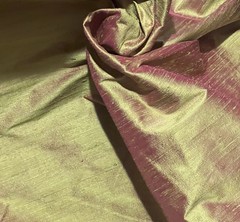 Green Pink Iridescent 100% Silk Dupioni Fabric 54” wide Sold By The Yard