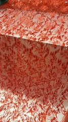3d Sequin Lace Red Embroidered floral flowers on Mesh fabric sold by the yard