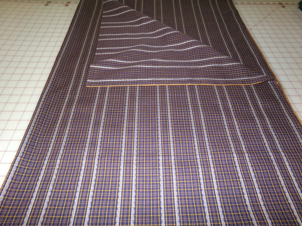 Checks & Lace Striped Fabric BLEND. Small hole in selvage. 4 yards x 45. A26-85