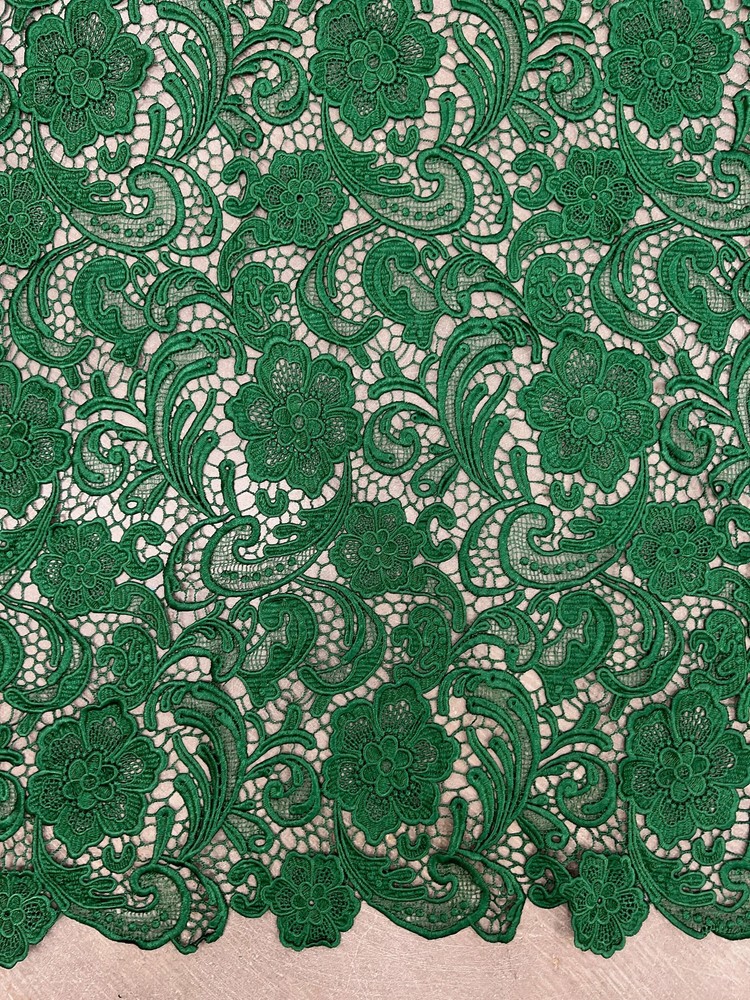Maggie HUNTER GREEN Guipure Venice Medium Weight Lace Fabric by the Yard – 10019