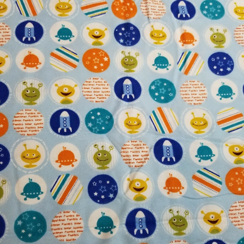 Joann Alien Flannel Fabric 3 Yards 108″x44″ Arts & Crafts Cute Rocket Ship U54