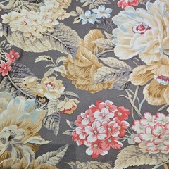 Waverly Floral Flourish Decorator Fabric Gray Coral Aqua Floral 54 x 36″