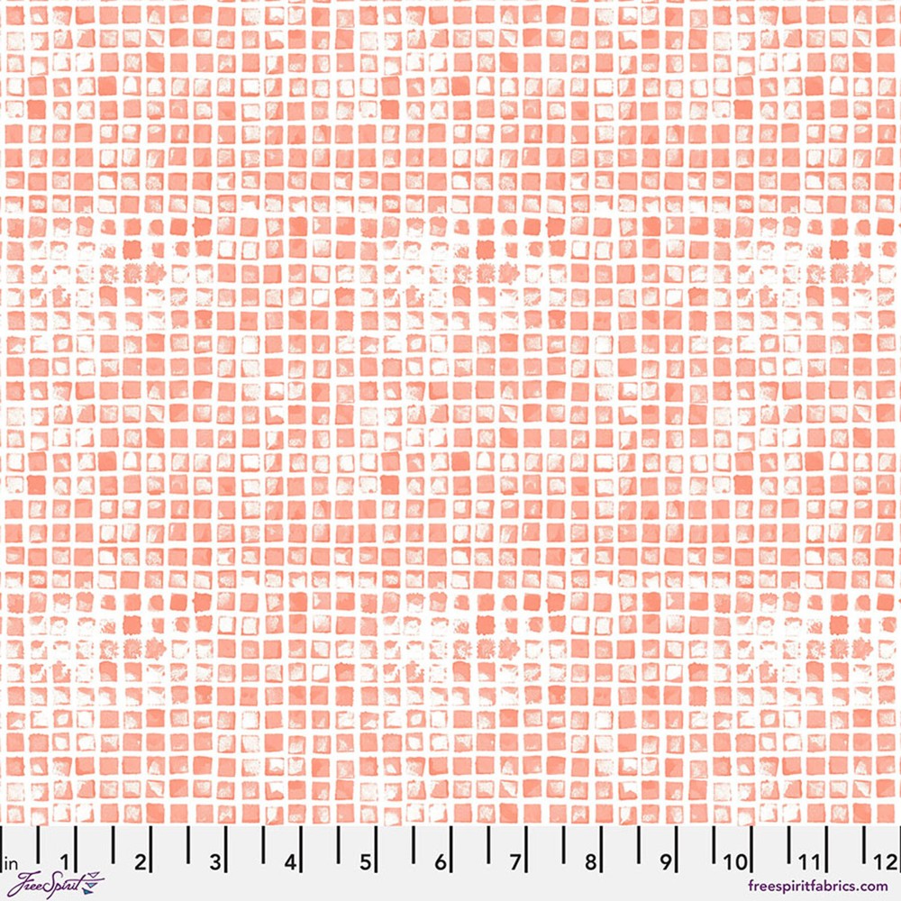 HEAT WAVE ~ BALMY ~ Modern Geometric Peach Squares on White ~ Free Spirit