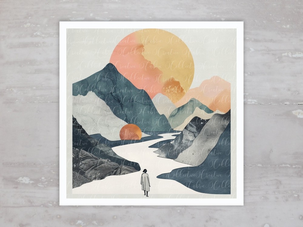 Boho Minimalist Mountain Sunset Quilt Fabric Panel Sewing Quilting Block A125