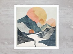 Boho Minimalist Mountain Sunset Quilt Fabric Panel Sewing Quilting Block A125