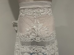 Off White Beaded Sequins Corded Embroidery Bridal Lace Fabric 50” Width 1 Yard