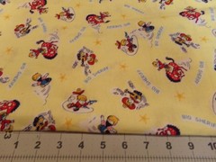 29″ X 44″ VINTAGE FLANNEL”BIG SHEFIFF” ON YELLOW W/COWBOYS RARE COTTON NEW #2299