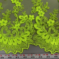 Melody NEON LIME GREEN Polyester Floral Embroidery with Sequins on Mesh Lace Fa