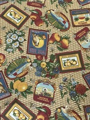 Sharon Kessler Concord Fabric 28″ x 44″ pc Flowers & Fruits Basket Weave Backed