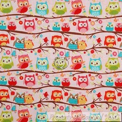 BonEful Fabric FQ Cotton Quilt Pink Blue White OWL Flower Girl Green Leaf Print