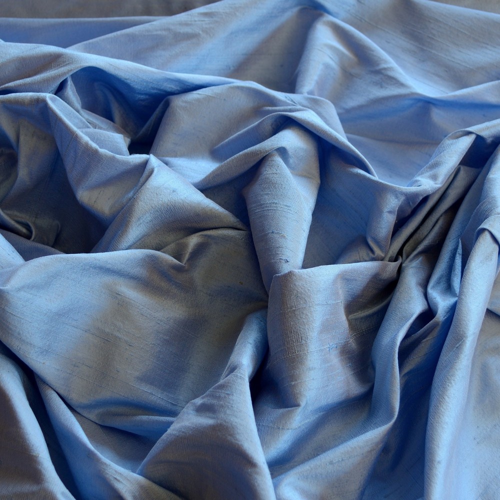 Iridescent Cornflower Blue Dupioni 100% Silk Fabric 44″ W, By the Yard (S-207)