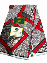 Vlisco Dutch Wax African Wax Print Cotton Fabric Waxed Red White Black 14/6123