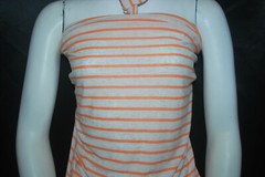 Linen Cotton Rayon Knit Jersey fabric 3/16″ Orange 1/2″ Natural Oatmeal Stripes