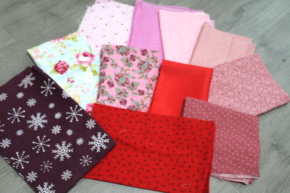 Scrap Piece Quilting Cotton Sewing Fabric RED PINK Hues 8 Different Patterns