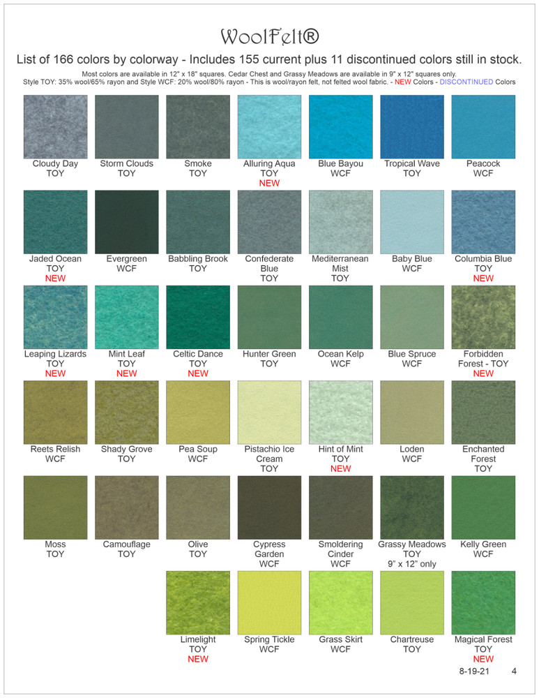 #4 Wool Felt® – 40 Colors – Wool/Rayon Felt – WoolFelt® from National Nonwovens