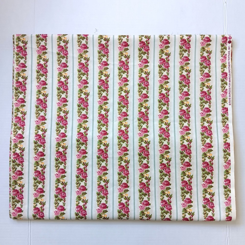 Marcus Brothers Faye Burgos Rose Floral Stripe Cotton Fabric BTY x 43″