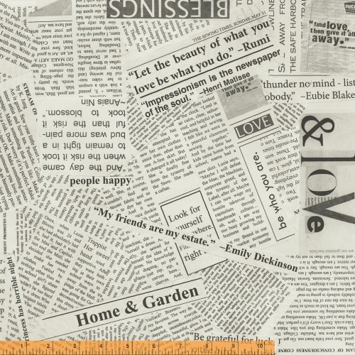 Newspaper Fabric, BTY, Newsprint,, Newsprint Story Spackle, 36530B-5
