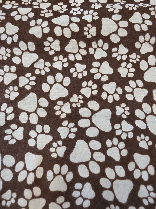 Fabric 2 yards Flannel Pawprints Brown & Cream Craft Sewing
