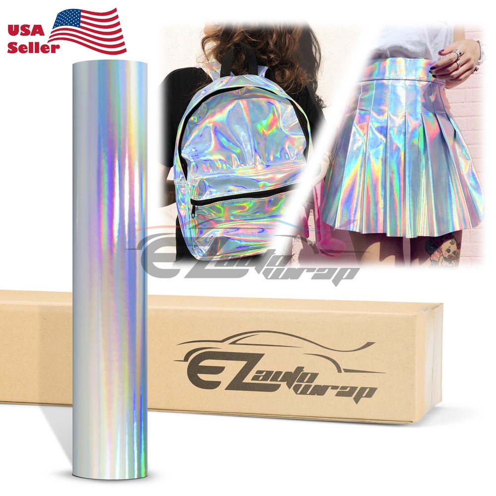 Fabric Holographic Silver Cloth Vinyl Weave PU Faux Leather Iridescent Craft DIY