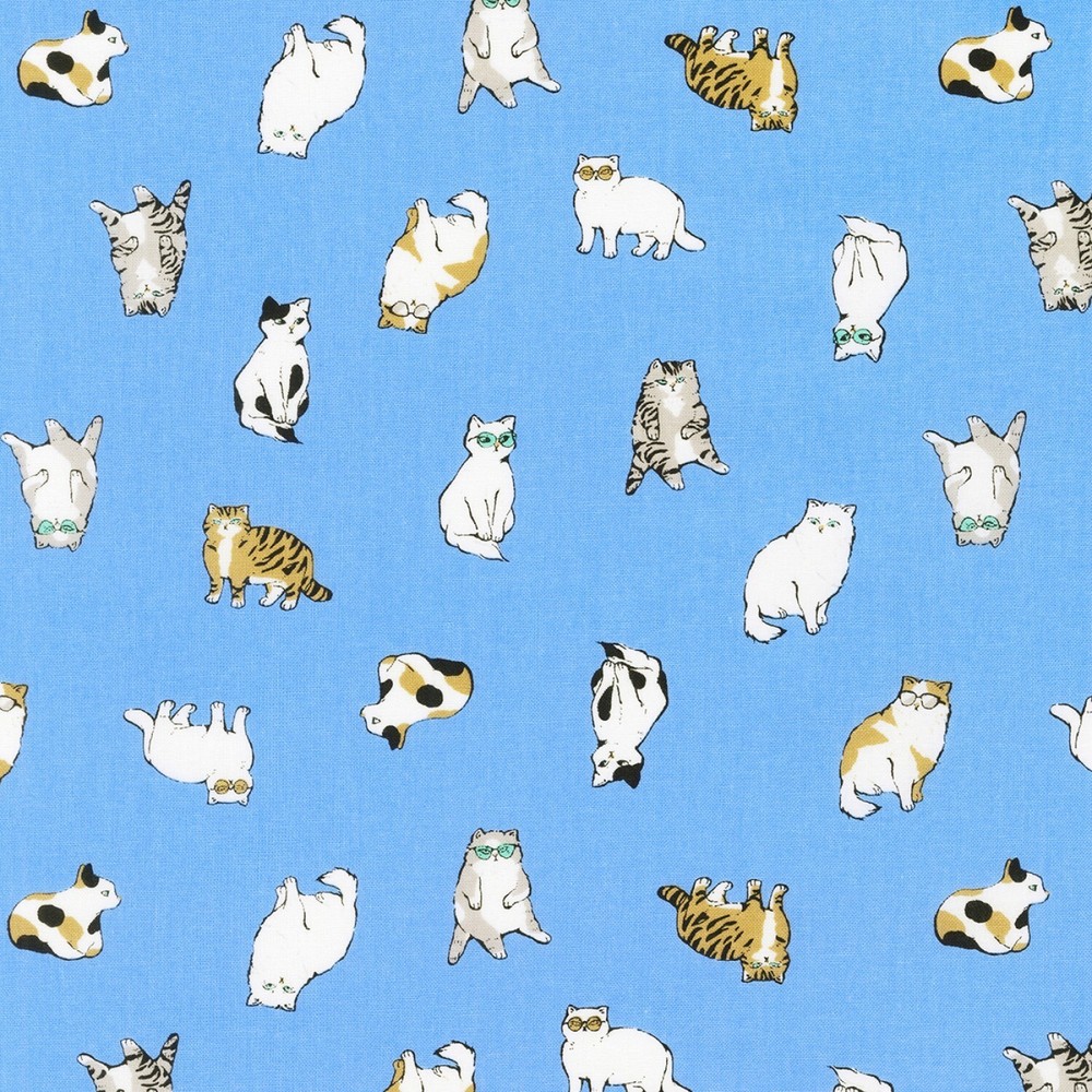 Feline Drive Fabric WHISKERS & TAILS Scattered Cats Blue – Sold by the Yard