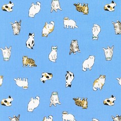 Feline Drive Fabric WHISKERS & TAILS Scattered Cats Blue – Sold by the Yard