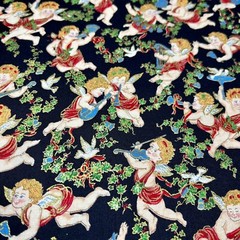 Cherubs and Holly Christmas Fabric 3 Pack Sharon Kessler for Concord 100% Cotton