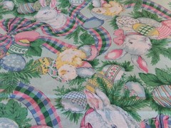 1/2 YD X 58″ VINTAGE COLORFUL EASTER RABBITS EGGS PLUS TOSS NEW COTTON#2834