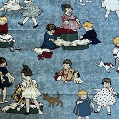 Kids Under Cover Blue Children Playing Walking Pets Thimbleberries 0.7 Yards